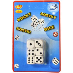 HRA Kostky hrací bílé 16mm set 6ks na kartě plast