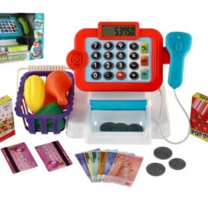 Pokladna digitální plast 16x17cm s doplňky na baterie se světlem, zvukem 2 barvy v krabici