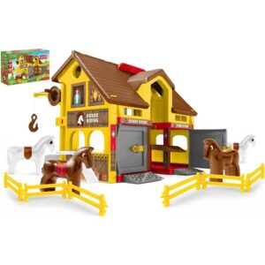 Wader Play House - Ranč s koňmi plast + kůň 4ks v krabici 59x39x15cm