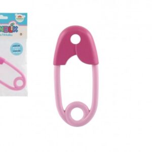 Chrastítko špendlík plast 12cm růžové 12x19cm v sáčku 0m+