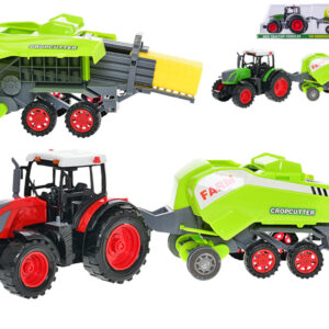 Traktor s vlečkou 50cm balíkovač slámy na setrvačník 2barvy v krabičce