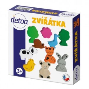 Sada dřevěných zvířátek 10ks v krabičce 15x15x4cm