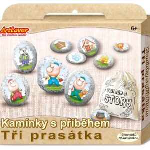Kameny s příběhem se samolepkami Tři prasátka kreativní sada v krabičce 19x16x4cm
